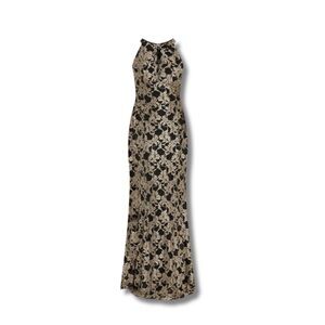 Night Way Collections Black and Gold Floral Maxi Dress